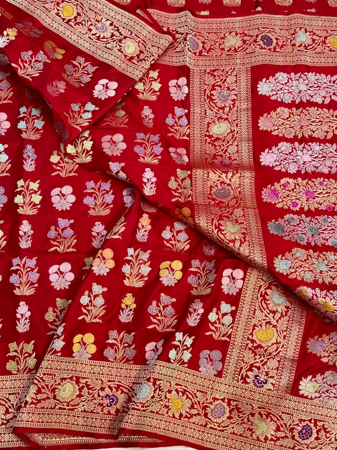 Deep Red Double Katan Silk Handwoven Saree