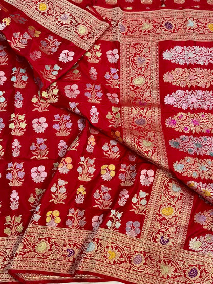 Deep Red Double Katan Silk Handwoven Saree