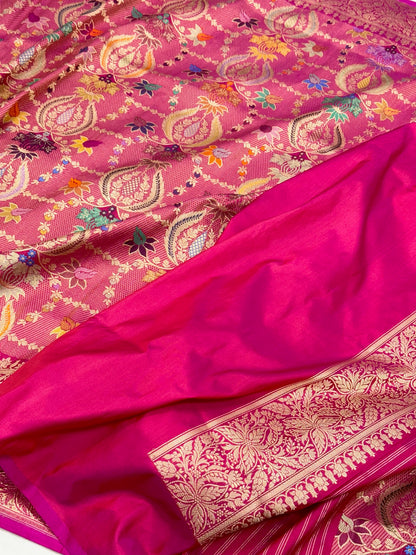 Pink Pure Mulberry Katan Silk Handwoven Banarasi Saree |Brocade|
