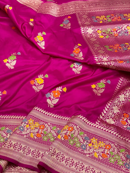 Pink Pure Mulberry Katan Silk  Handwoven Banarasi Saree - Kadhwa Weave