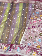 Mauve Pink Pure Kora Silk Modern Handwoven Banarasi Saree-Kadhuwa Weave