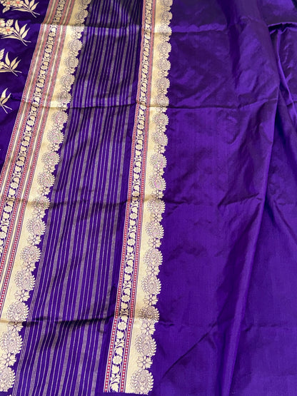 Purple Pure Mulberry Katan Silk Handwoven Banarasi Saree