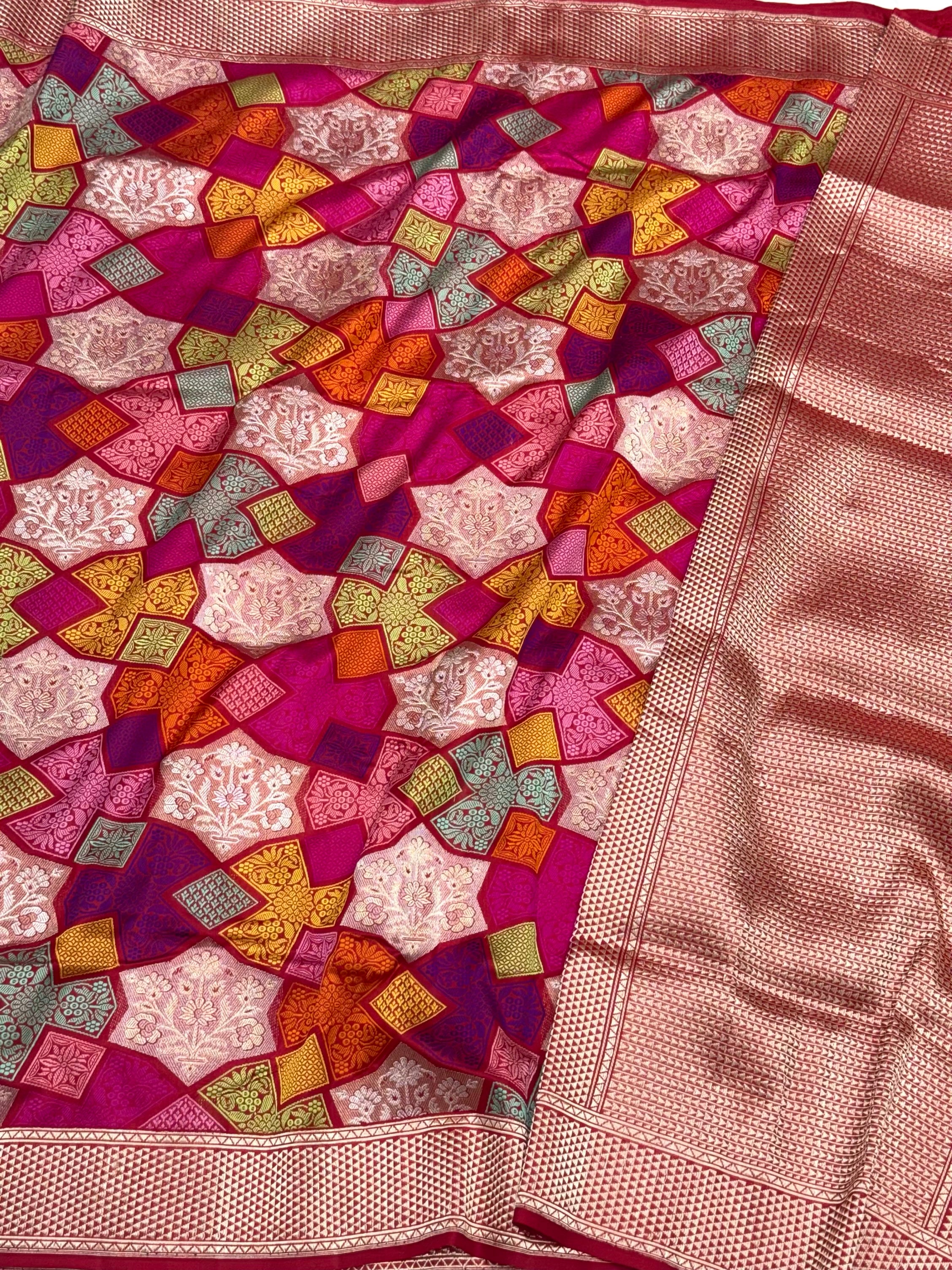 Red Pure Mulberry Katan Silk Handwoven Banarasi Saree - Rangkaat