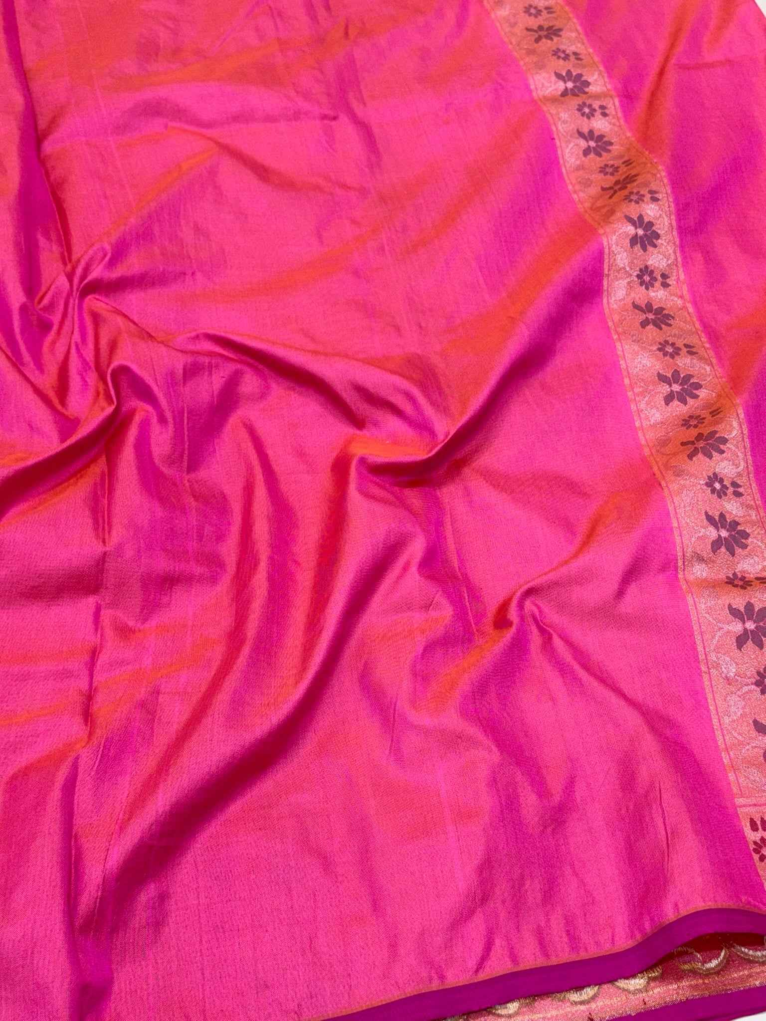 Pink Pure Mulberry Silk & Pure Katan Silk Saree - Handloom Ektara Jamdani Comtemporary Banarasi Silk Saree