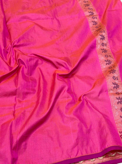 Pink Pure Mulberry Silk & Pure Katan Silk Saree - Handloom Ektara Jamdani Comtemporary Banarasi Silk Saree
