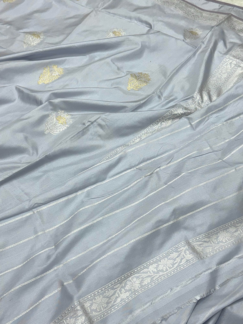 Ice Blue Ektara weave Handwoven Pure Silk Saree