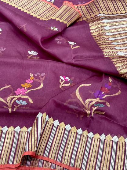Purple Pure Kora Organza Silk Handwoven Banarasi Saree