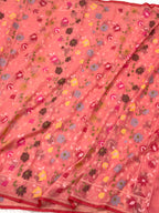 Peach Pure Muslin Cotton Jamdani Ektara Handloom Banarasi Dupatta