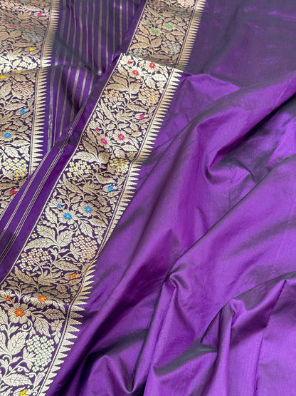 Purple Pure Mulberry Katan Silk Handwoven Banarasi Saree - Kadhwa Technique Authentic Banarasi Saree