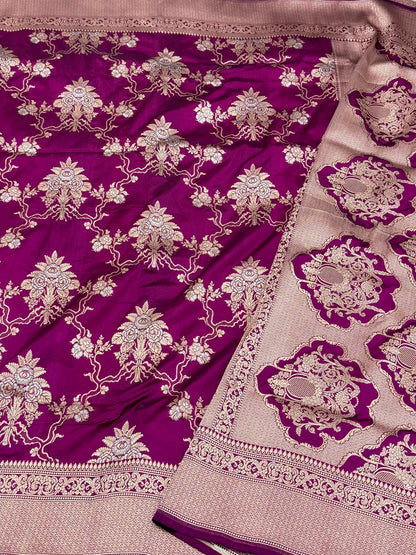 Magenta Pure Katan Silk Handloom Banarasi Saree