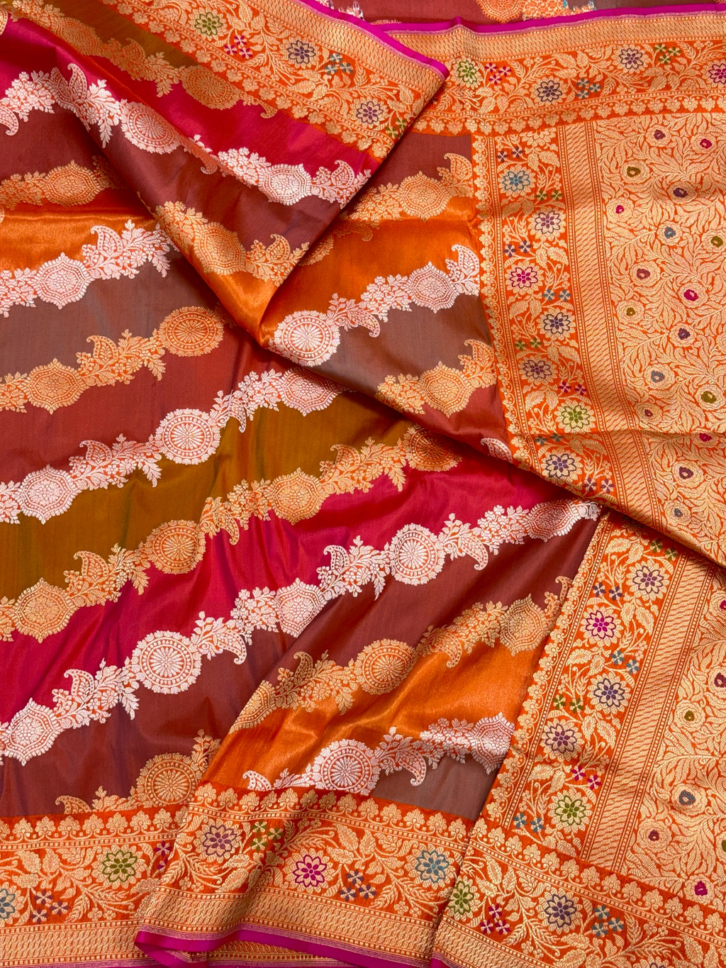 Orange Pure Katan Silk Rangkaat Saree