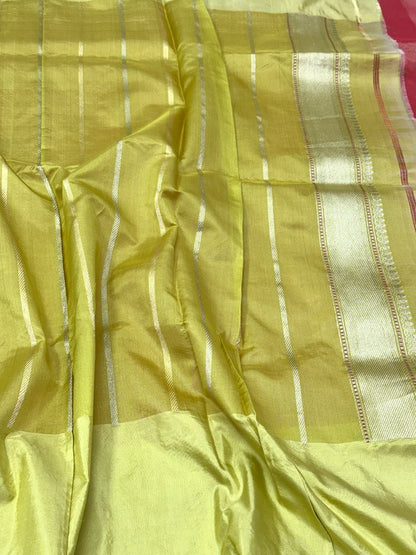Raspberry Pink Pure Mulberry Kora Tissue Silk | Kadhwa Weave | Handwoven Modern Contemporary Banarasi Saree