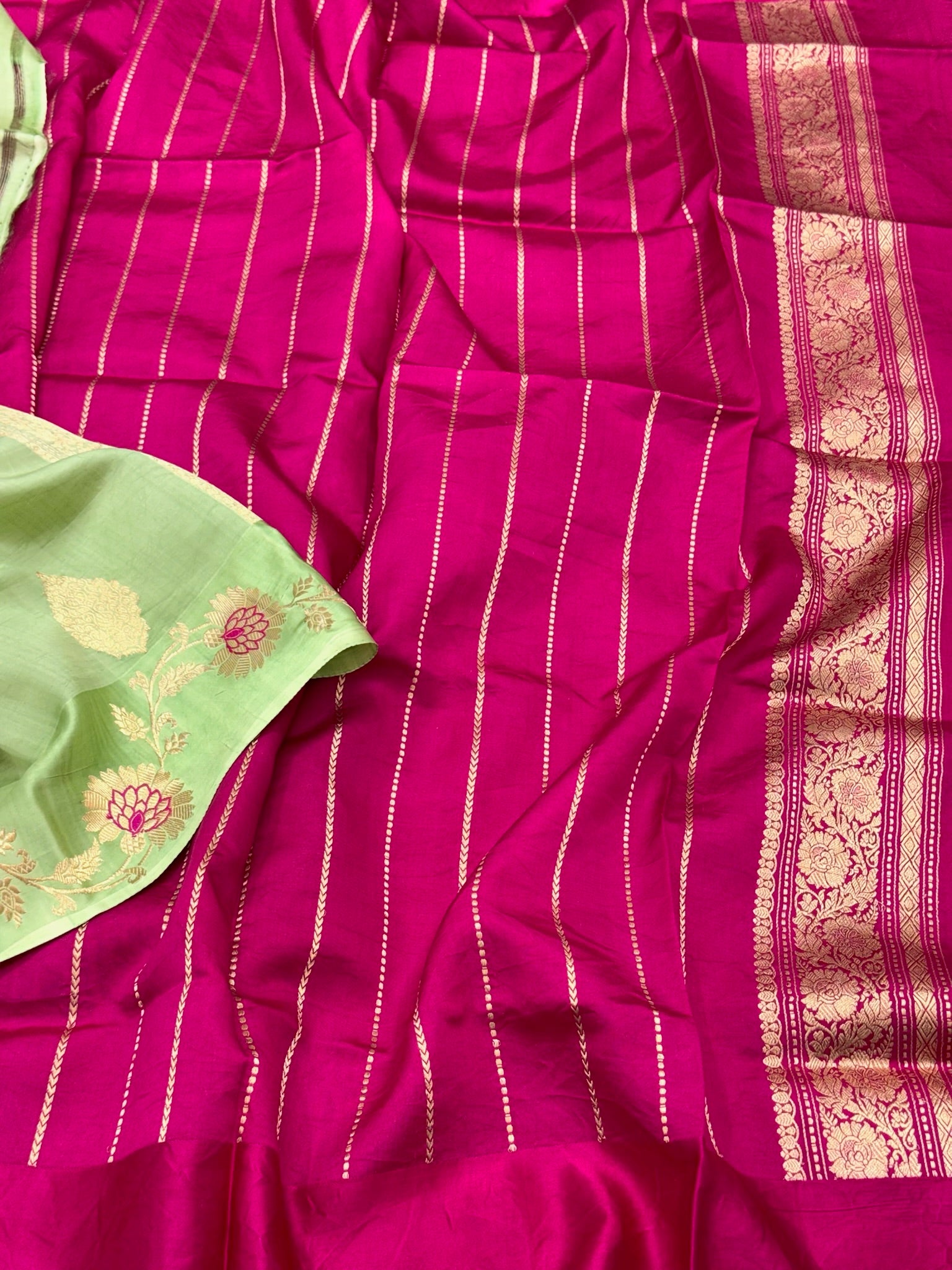 Pista Green Pure Raw Mango Silk | Kadhwa Weave | Handwoven Modern Banarasi Saree