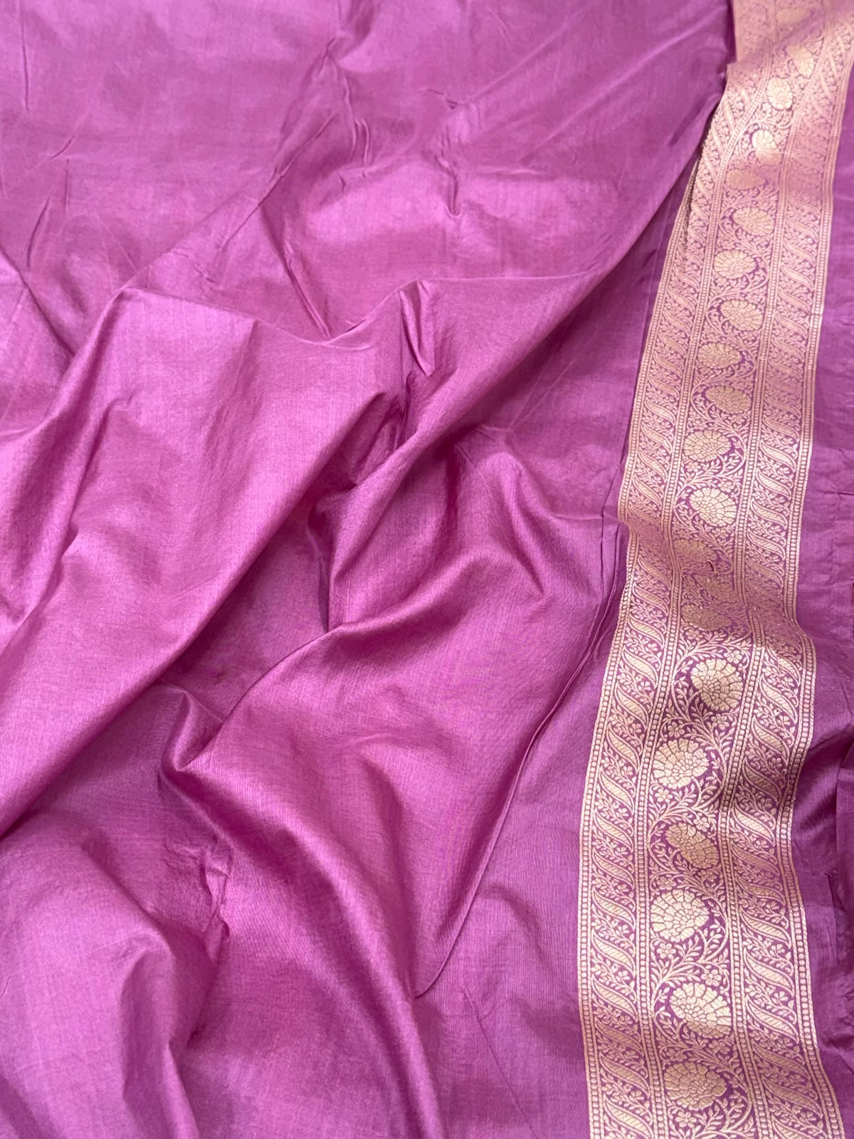 Lilac Pink Pure Mulberry Silk & Pure Katan Silk Handloom Banarasi Saree - Brocade
