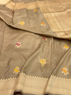 Greyish Brown Handwoven Pure Katan Silk Saree