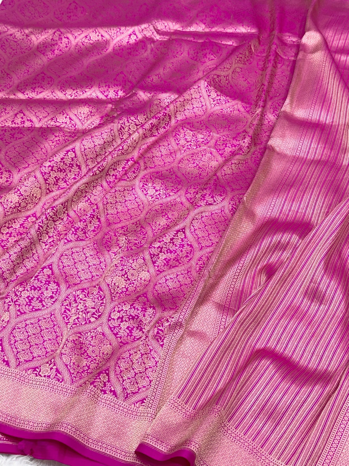 Hot Pink Pure Katan Silk Handloom Vintage Banarasi Brocade Saree