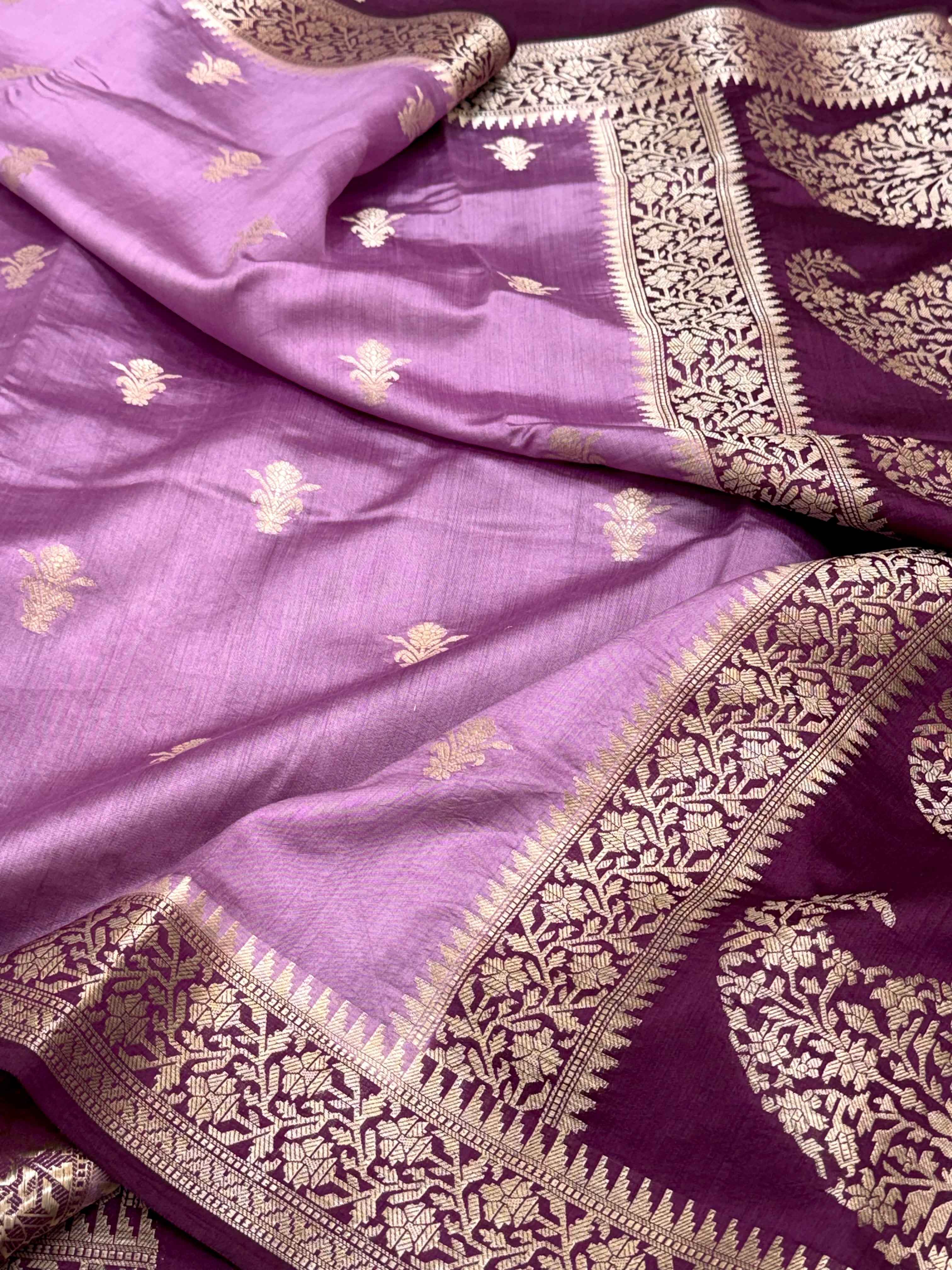 Lilac Pure Mulberry Chiniya Silk Handloom Banarasi Saree - Soft Drape