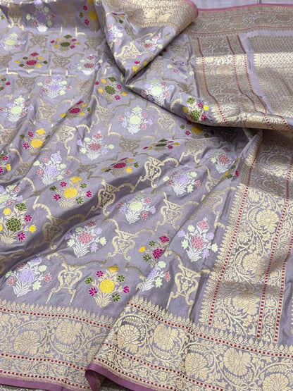 Lavender Pure Katan Silk Banarasi Handwoven Saree
