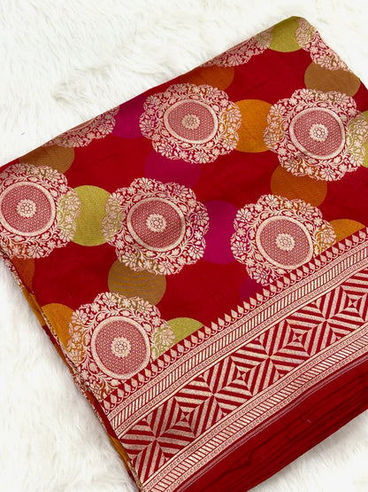 Red Pure Mulberry Katan Silk Handloom Banarasi Saree