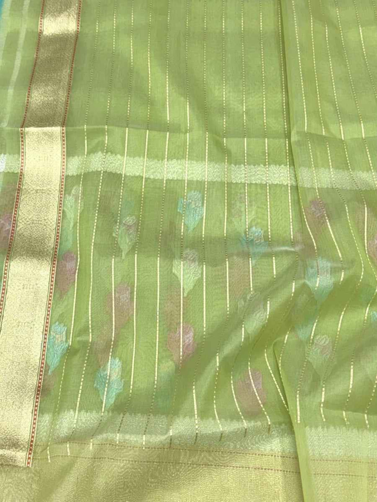 Aqua Green Pure Kora Silk & Pure Katan Silk Handwoven Banarasi Saree