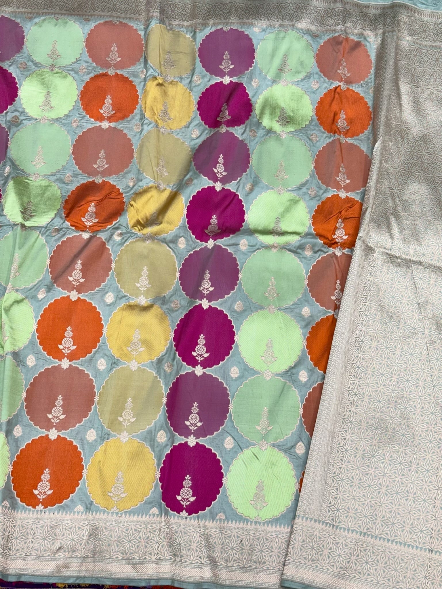Mint Green Pure Mulberry Katan Silk Handloom Banarasi Rangkaat Saree
