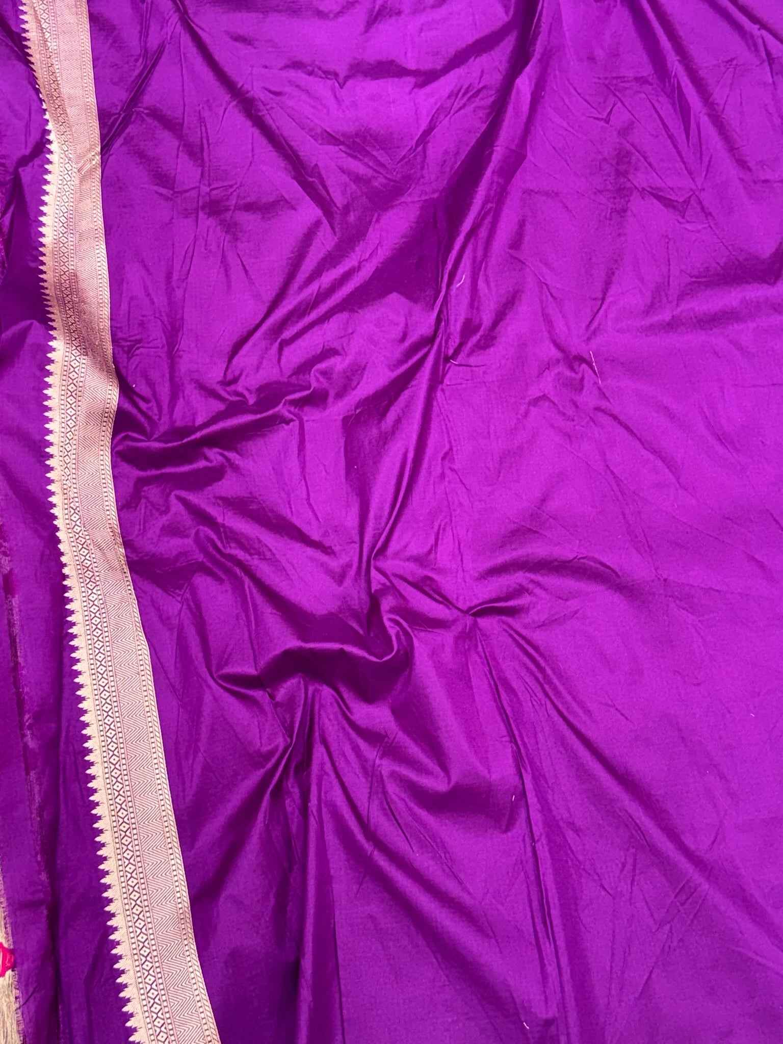 Purple Pure Mulberry Katan Silk Handloom Banarasi Rangkaat Saree