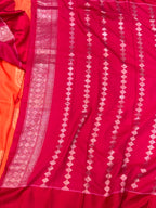 Orange Pure Mulberry Muga And Satin Silk Banarasi Saree - lightweight soft drape