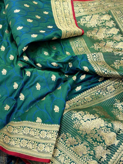 Yellow Orange Pure Satin Silk Handwoven Banarasi Saree