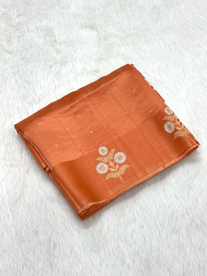 Peach Pure Raw Mango Silk Handwoven Banarasi Saree