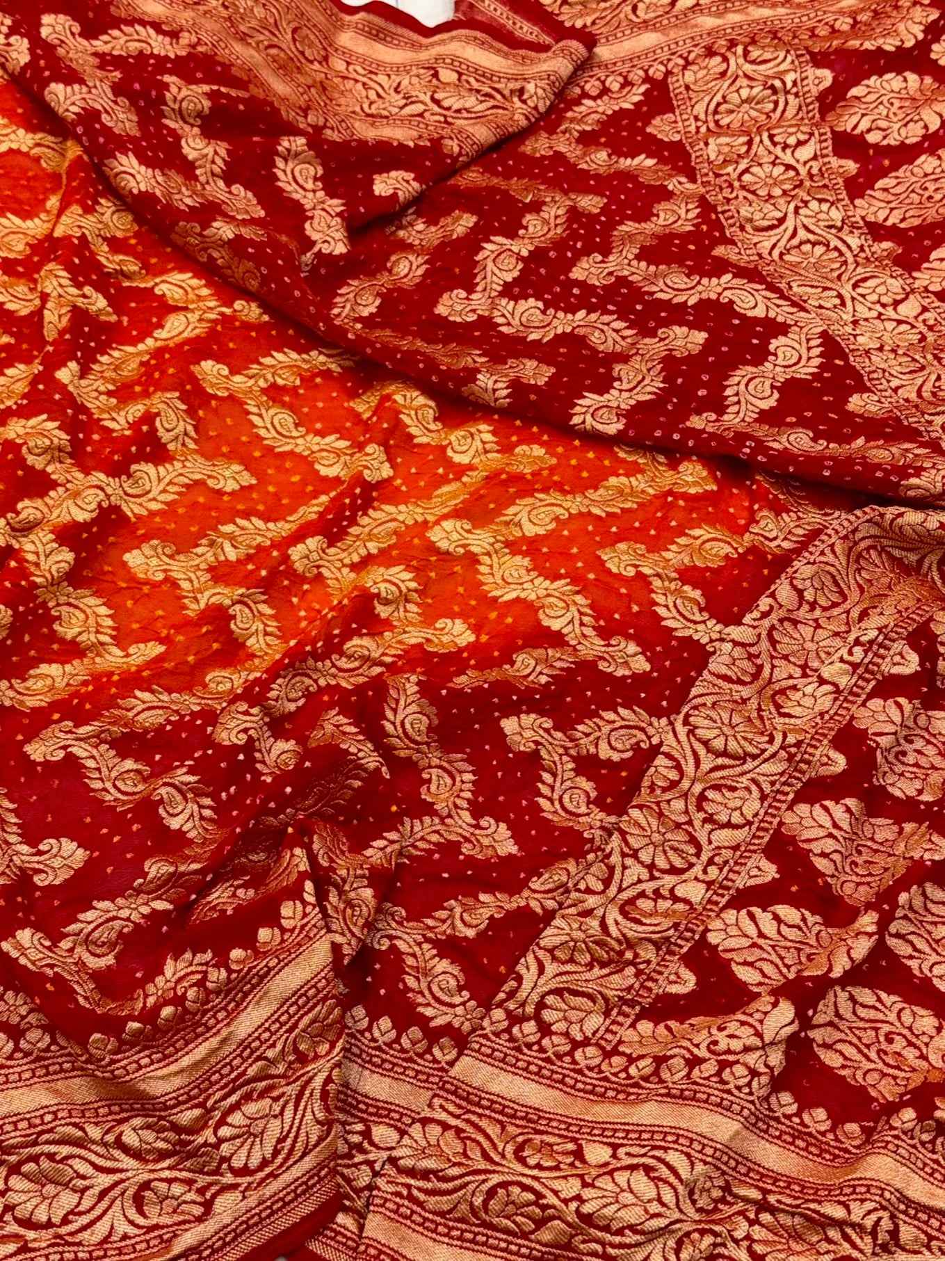 Pink Pure Chiffon Georgette Handloom Saree with Bandhani Work
