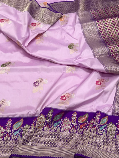 Mauve Purple Pure Katan Silk Handwoven Saree