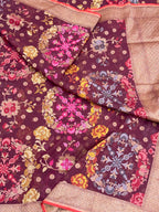 Wine Muslin Cotton Ektara Weave Handloom Jamdani Saree