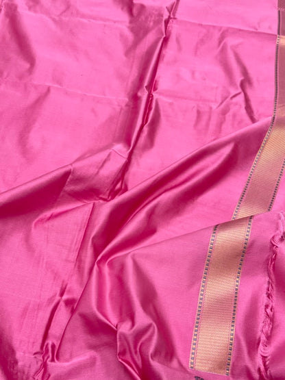 Pink Banarasi Handwoven Saree - Pure Satin Silk Kadhwa Weave Contemporary Banarasi Saree