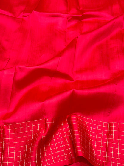 Bright Red Pure Raw Mango Silk Banarasi Handwoven Kadhwa Saree