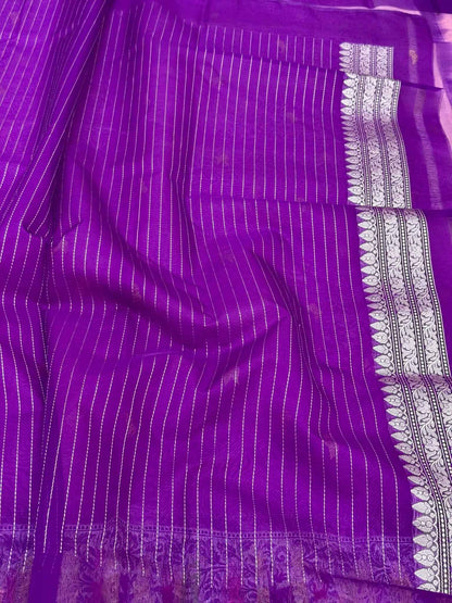 Lilac Pink  Pure Mulberry Kora Silk Handwoven Banarasi Saree