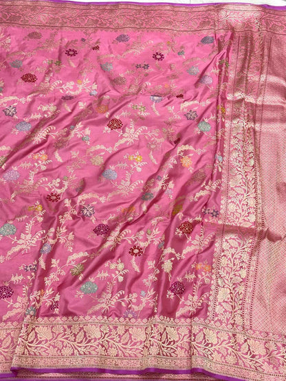 Baby Blue Pure Mulberry Double Katan Silk| Kadhwa Technique | Handwoven Luxury Banarasi Saree