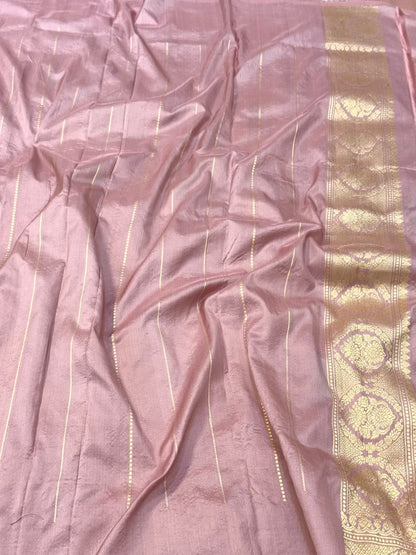 Mauve Pink Pure Katan Silk Saree | Kadhwa Technique | Handwoven Banarasi Saree | 100% Pure Mulberry Silk Saree