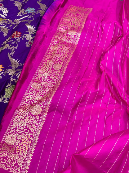 Purple Luxury Banarasi Saree | Pure Mulberry Silk & Pure Double Katan Silk - Kadhwa Banarasi Saree