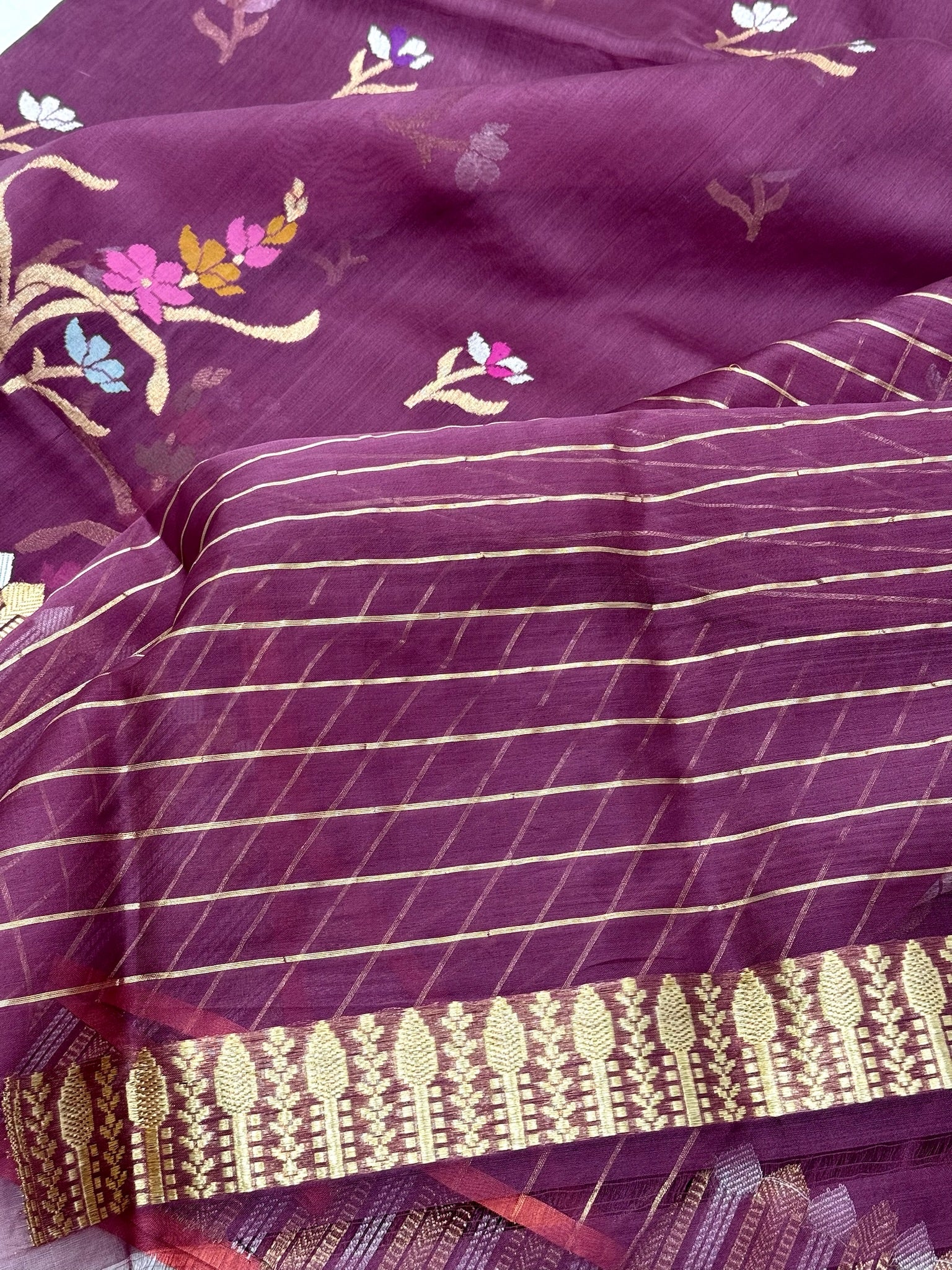 Purple Pure Kora Organza silk Handwoven Banarasi Saree