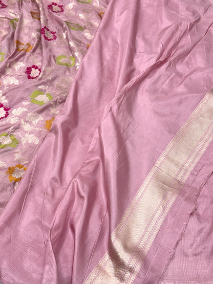 Onion Pink Pure Mulberry Katan Silk Banarasi Handloom Saree