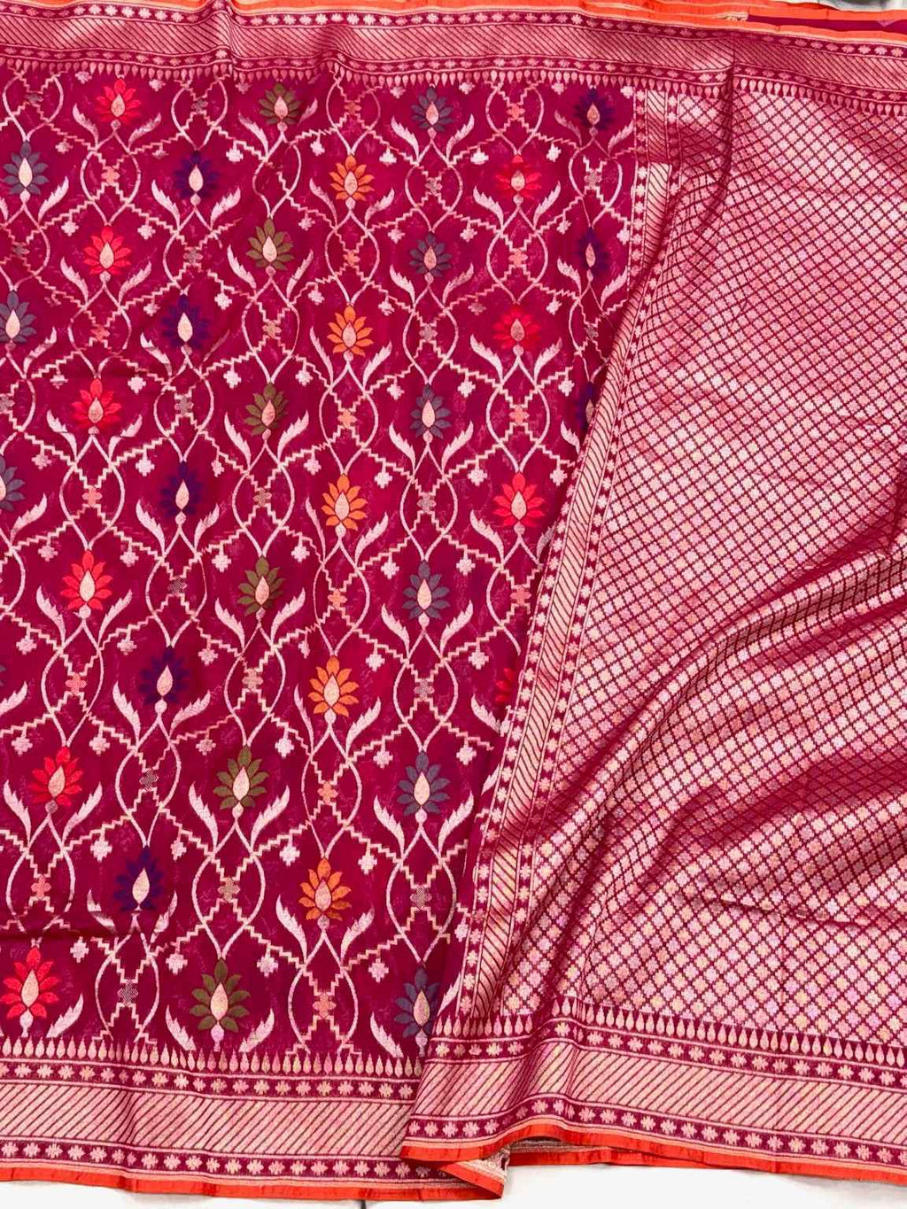 Raspberry Pink Pure Muslin Cotton Jamdani - Ektara Weave Handloom Modern Banarasi Saree