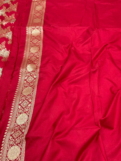 Red Banarasi Handloom Saree - Pure Mulberry Katan Silk Banarasi Saree