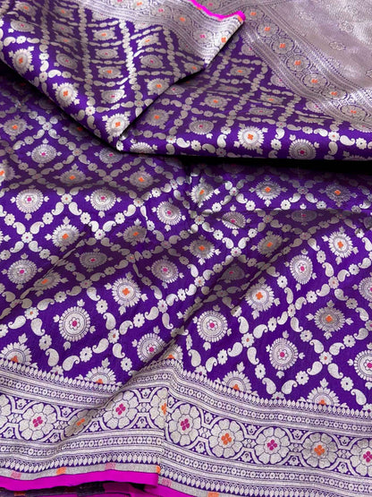 Purple Banarasi Handloom Silk Saree | Pure Mulberry Katan Silk Banarasi Saree