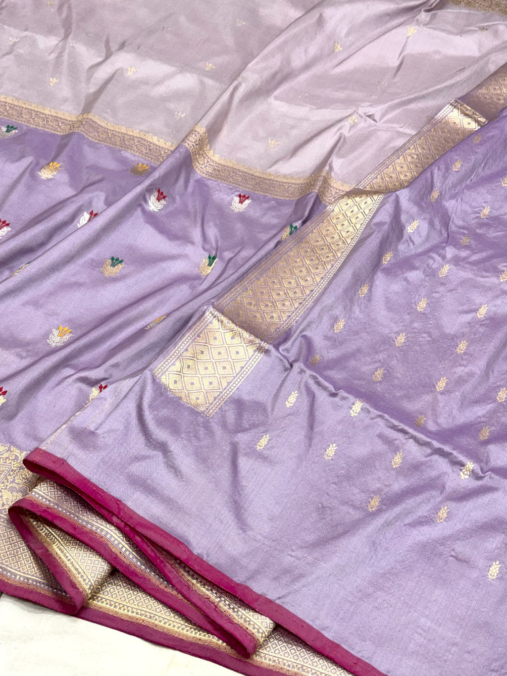 Lavender/Grey Katan Silk Pure Handwoven Saree