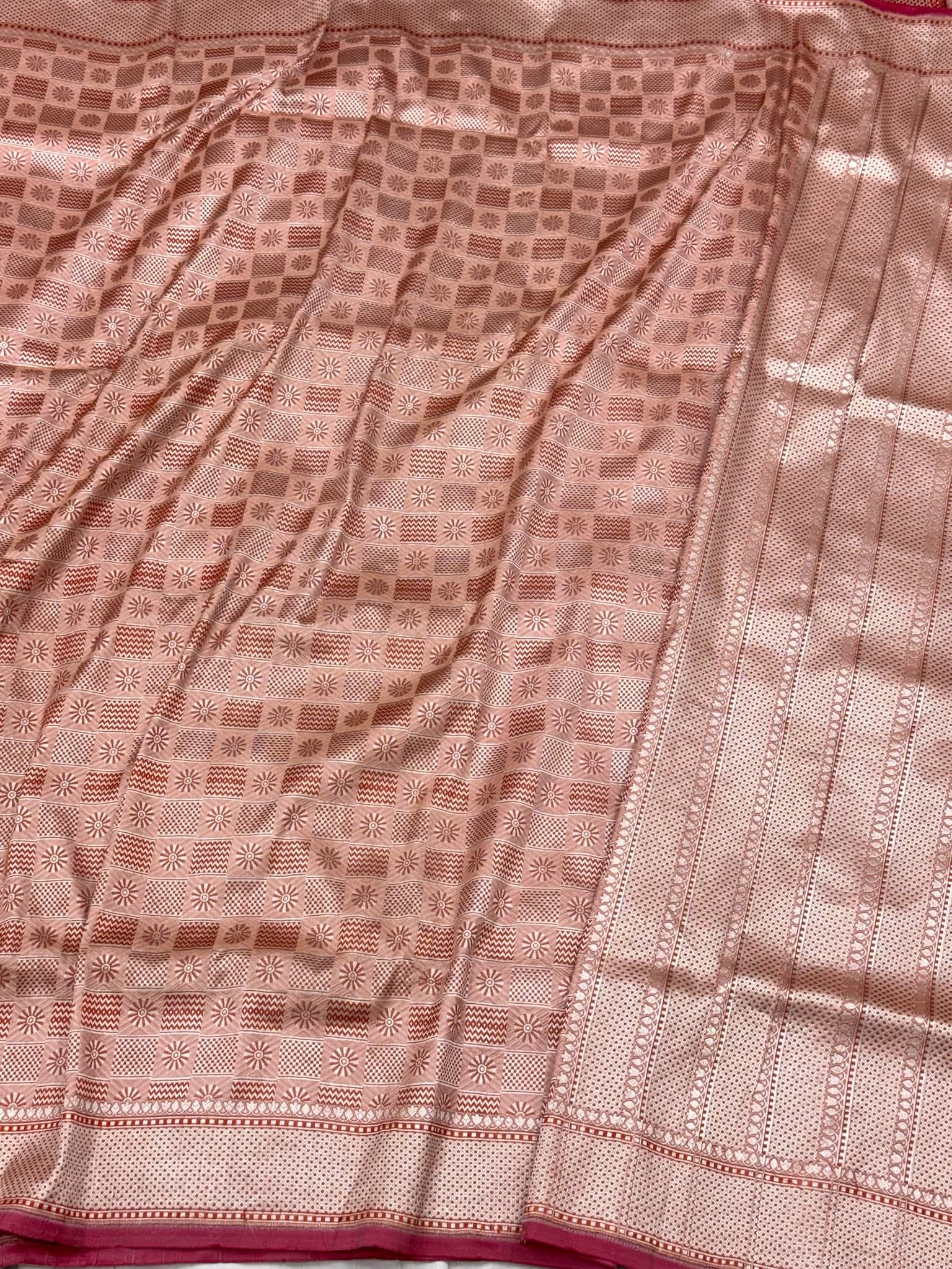 Dusty Peach Pure Katan Mulberry Silk Handloom Authentic Banarasi Brocade Saree