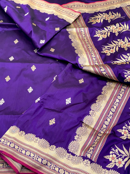 Purple Pure Mulberry Katan Silk Handwoven Banarasi Saree