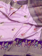 Mauve Purple Pure Katan Silk Handwoven Saree