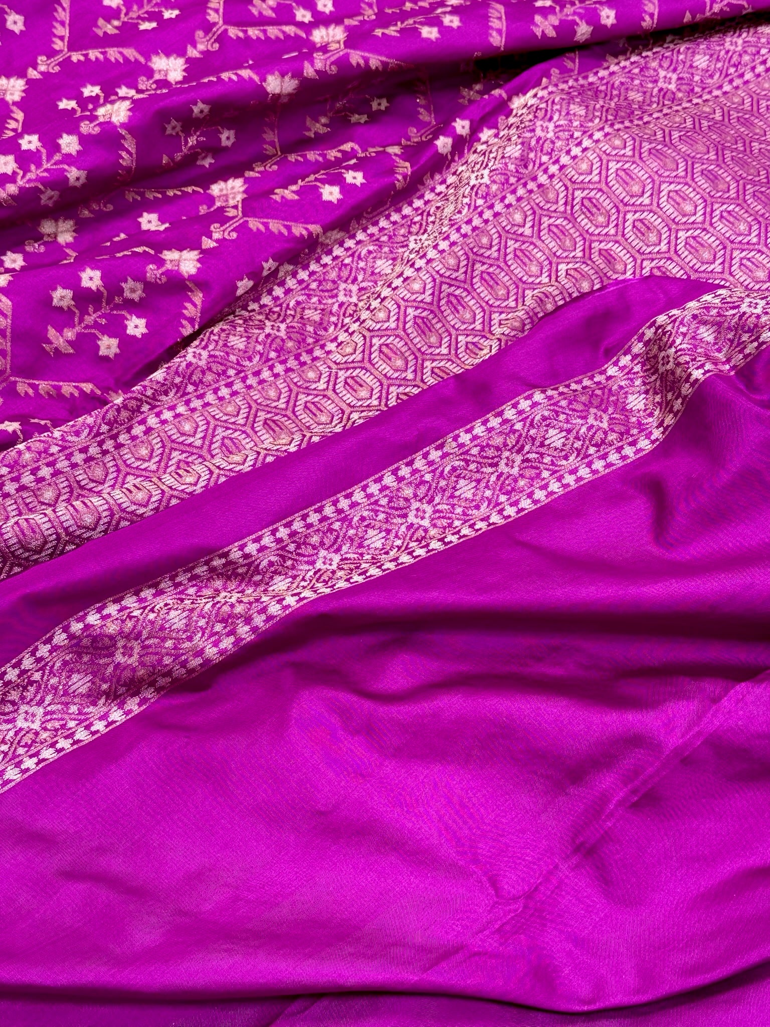 Magenta Purple Katan Ektara Silk Pure Handwoven Saree