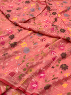 Peach Pure Muslin Cotton Jamdani Ektara Handloom Banarasi Dupatta