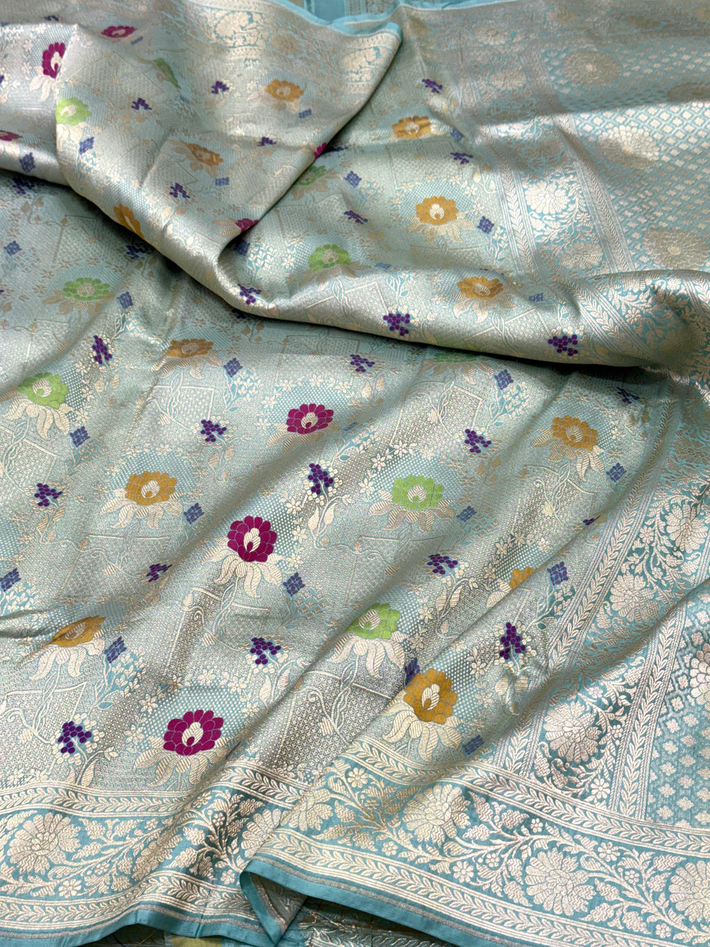 Sea Green Pure Mulberry Katan Silk Handloom Banarasi Saree